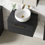 Modern Splash 600mm Charcoal Black 1 Drawer Wall Hung Charcoal Black Vanity Unit With Co-ordinating Worktop