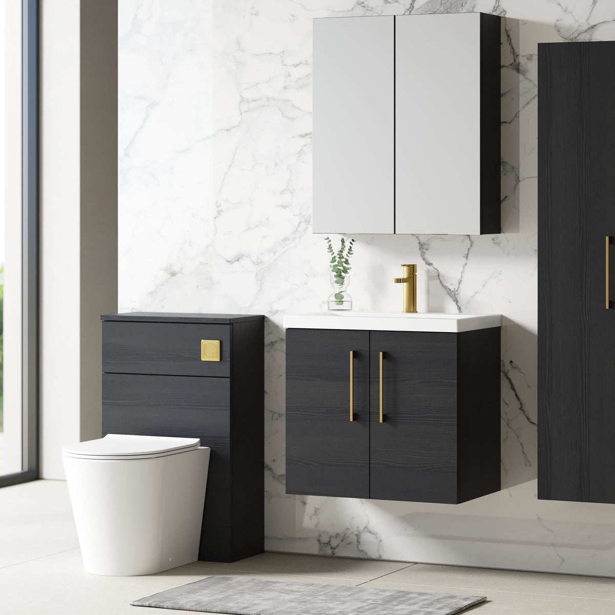 Modern Splash 600mm Charcoal Black 2 Door Wall Hung Vanity Unit With Mid-Edge Basin