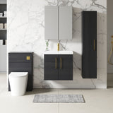 Modern Splash 600mm Charcoal Black 2 Door Wall Hung Vanity Unit With Thin Edge Basin