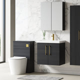 Modern Splash 600mm Charcoal Black 2 Door Wall Hung Vanity Unit With Thin Edge Basin