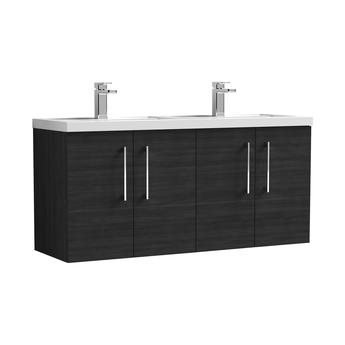 Modern Splash 1200mm Charcoal Black 4 Door Wall Hung Vanity Unit With 2 Tap Hole Ceramic Basin