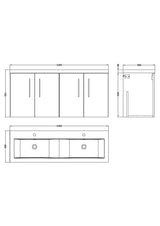 Modern Splash 1200mm Charcoal Black 4 Door Wall Hung Vanity Unit With 2 Tap Hole Ceramic Basin