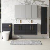 Modern Splash 1200mm Charcoal Black 4 Door Wall Hung Vanity Unit With 2 Tap Hole Ceramic Basin