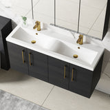 Modern Splash 1200mm Charcoal Black 4 Door Wall Hung Vanity Unit With 2 Tap Hole Ceramic Basin