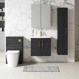 Modern Splash 600mm Charcoal Black 2 Door Wall Hung Vanity Unit With Curved Basin