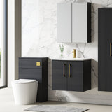 Modern Splash 600mm Charcoal Black 2 Door Wall Hung Vanity Unit With Curved Basin