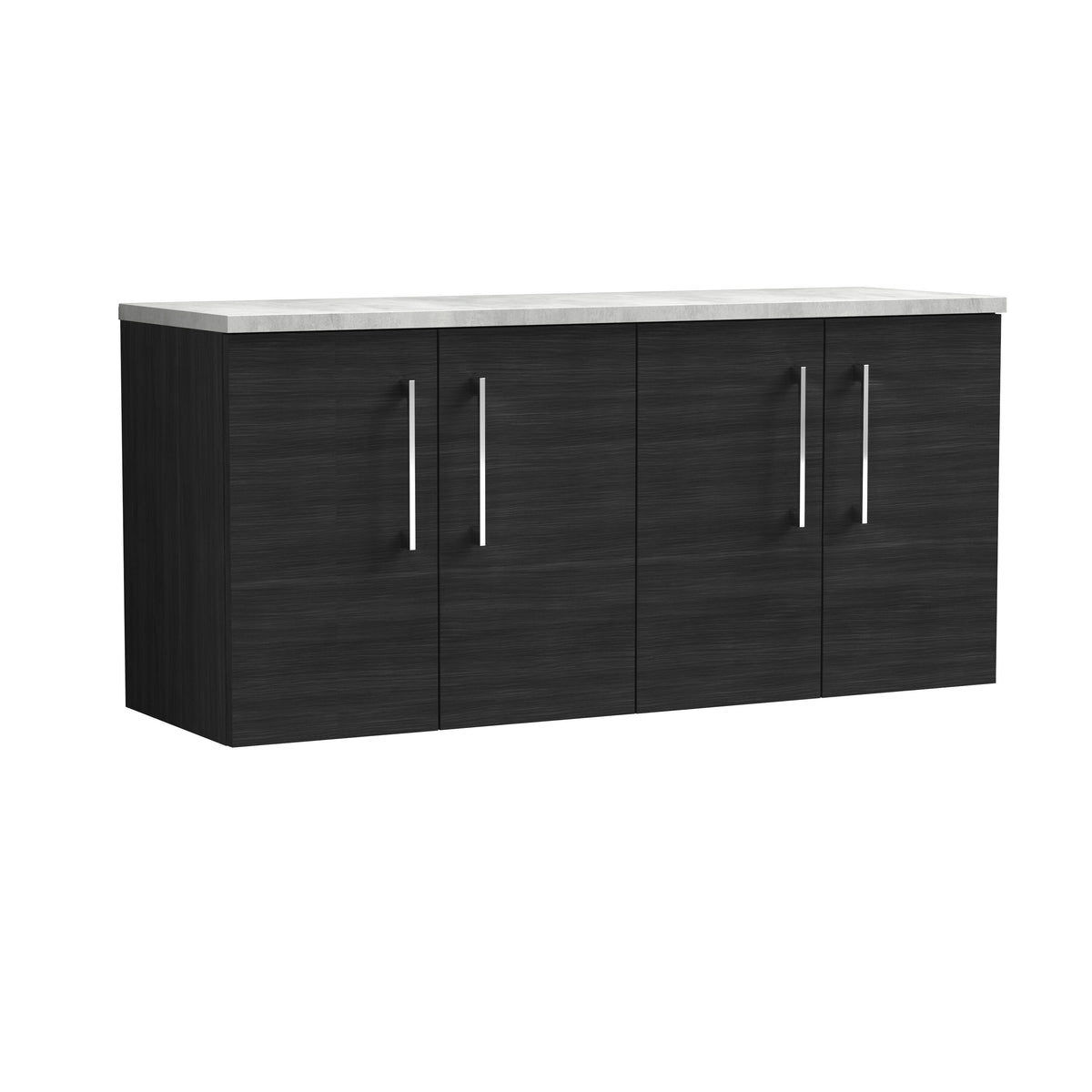 Modern Splash 1200mm Charcoal Black 4 Door Wall Hung Vanity Unit With Bellato Grey Worktop