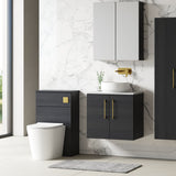 Modern Splash 600mm Charcoal Black  2 Door Wall Hung Vanity Unit With Bellato Grey Worktop