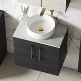 Modern Splash 600mm Charcoal Black  2 Door Wall Hung Vanity Unit With Bellato Grey Worktop