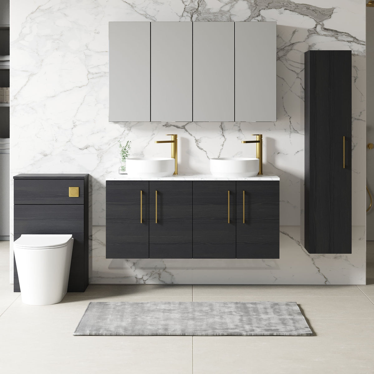 Modern Splash 1200mm Charcoal Black 2 Door Wall Hung Vanity With Carrara Laminate Worktop