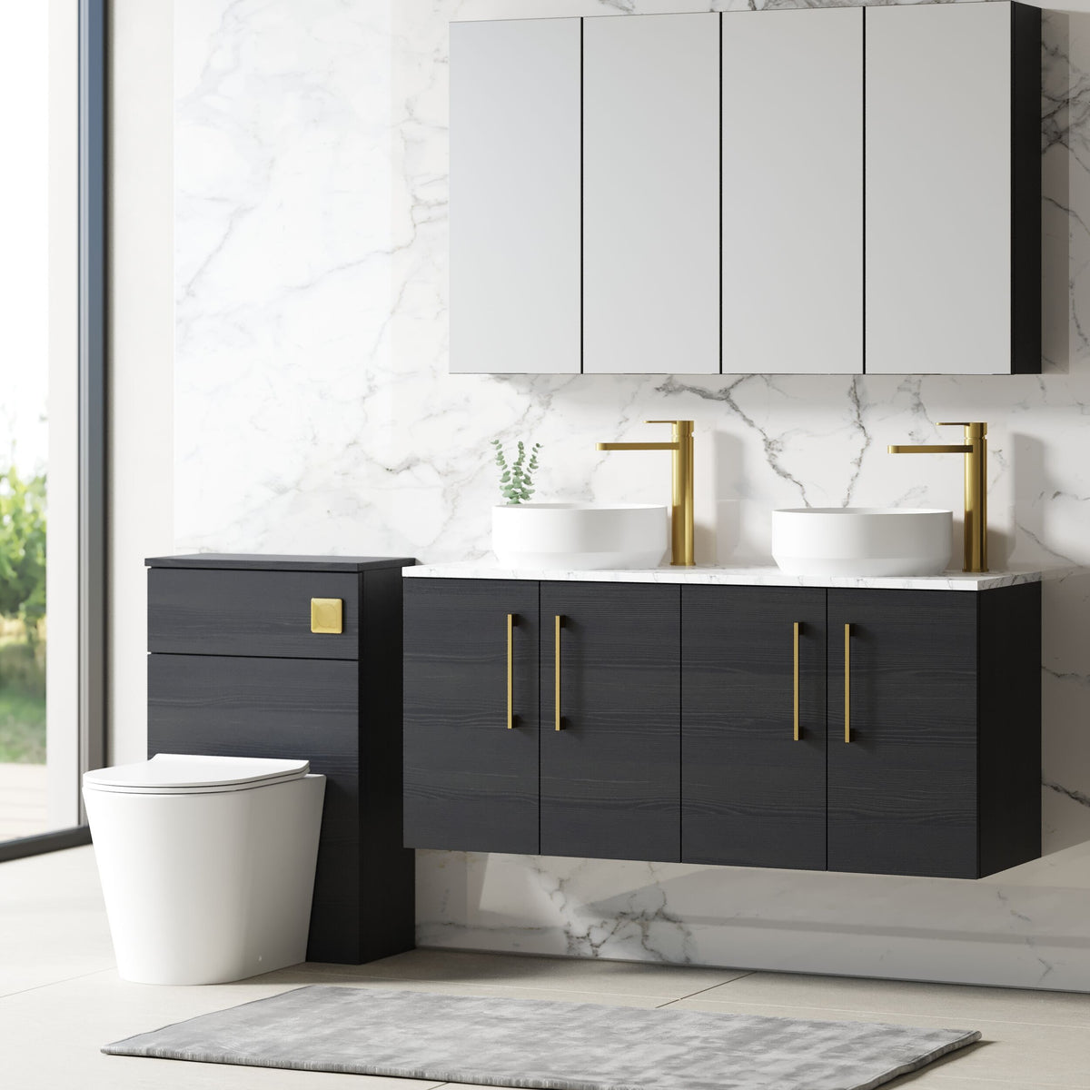Modern Splash 1200mm Charcoal Black 2 Door Wall Hung Vanity With Carrara Laminate Worktop