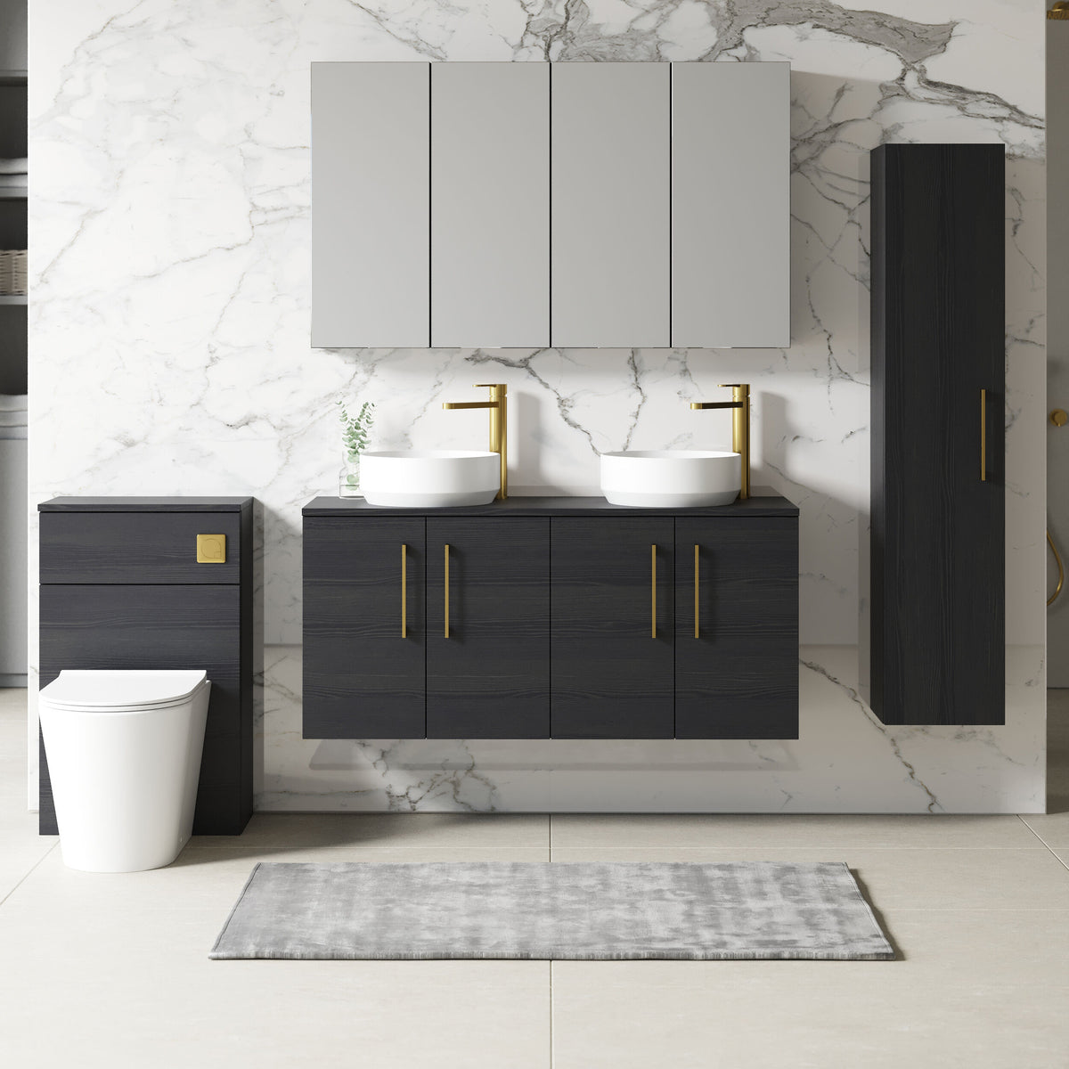 Modern Splash 1200mm Charcoal Black  2 Door Wall Hung Vanity Unit With Co-ordinating Worktop