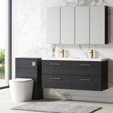 Modern Splash 1200mm Charcoal Black 4 Drawer Wall Hung Vanity Unit With 2 Tap Hole Polymarble basin