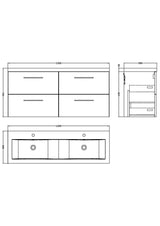 Modern Splash 1200mm Charcoal Black 4 Drawer Wall Hung Vanity Unit With 2 Tap Hole Ceramic Basin