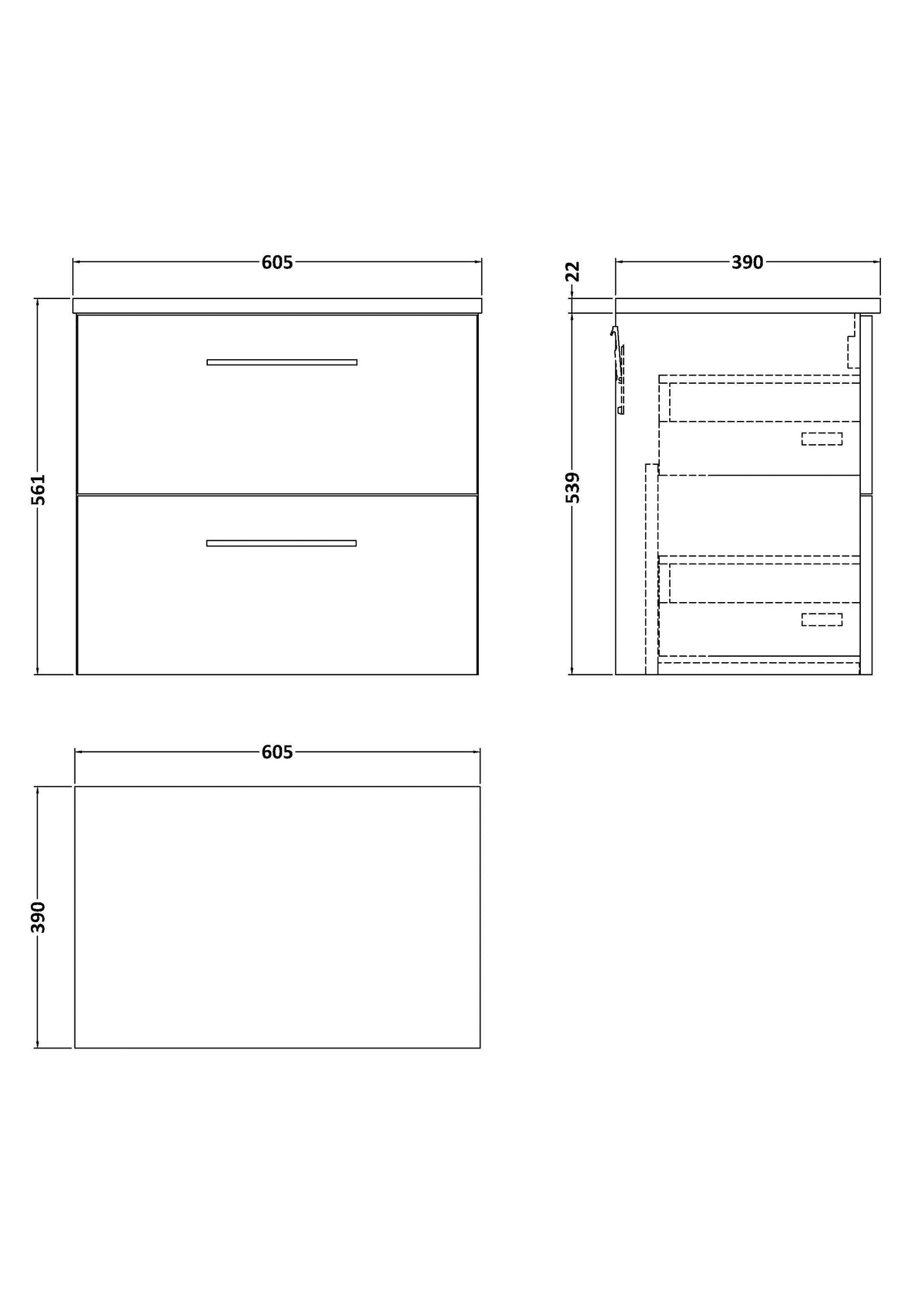 Modern Splash 600mm Charcoal Black 2 Drawer Wall Hung Charcoal Black Vanity Unit With Carrara Laminate Worktop