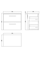 Modern Splash 600mm Charcoal Black 2 Drawer Wall Hung Charcoal Black Vanity Unit With Carrara Laminate Worktop
