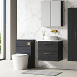 Modern Splash 600mm Charcoal Black 2 Drawer Wall Hung Charcoal Black Vanity Unit With Carrara Laminate Worktop