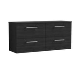Modern Splash 1200mm Charcoal Black 4 Drawer Wall Hung Charcoal Black Vanity Unit With Co-ordinating Worktop