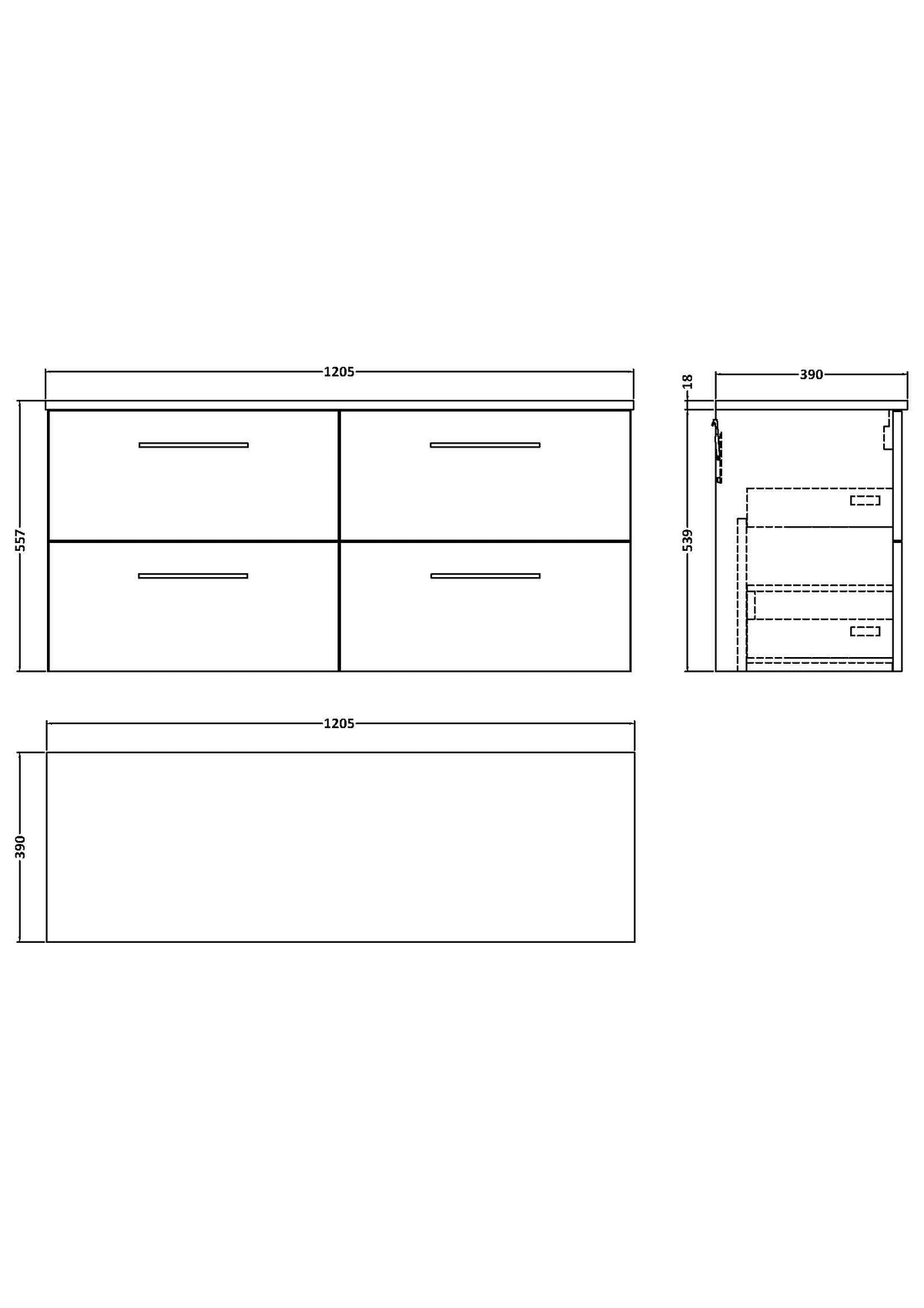 Modern Splash 1200mm Charcoal Black 4 Drawer Wall Hung Charcoal Black Vanity Unit With Co-ordinating Worktop