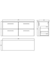 Modern Splash 1200mm Charcoal Black 4 Drawer Wall Hung Charcoal Black Vanity Unit With Co-ordinating Worktop