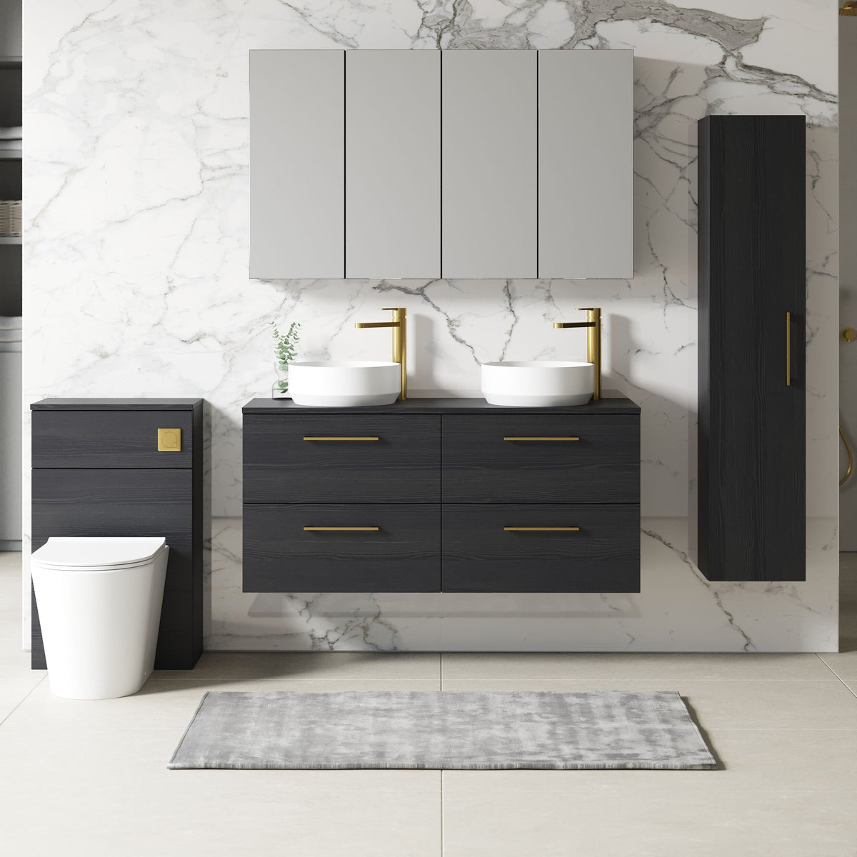 Modern Splash 1200mm Charcoal Black 4 Drawer Wall Hung Charcoal Black Vanity Unit With Co-ordinating Worktop