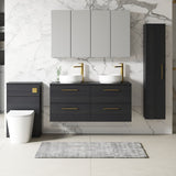 Modern Splash 1200mm Charcoal Black 4 Drawer Wall Hung Charcoal Black Vanity Unit With Co-ordinating Worktop