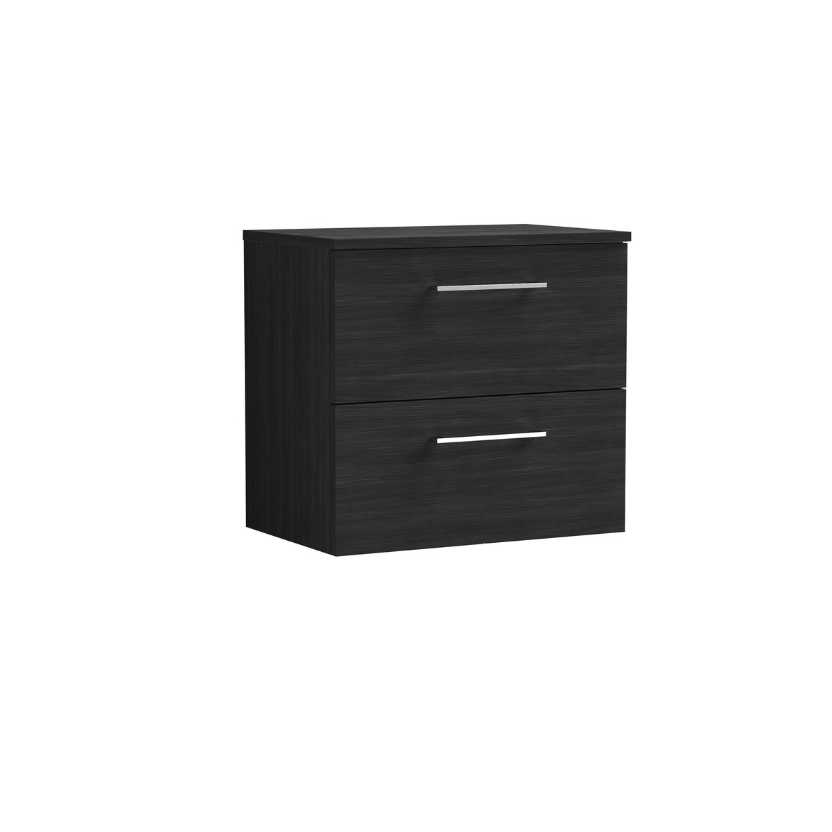 Modern Splash 600mm Charcoal Black 2 Drawer Wall Hung Charcoal Black Vanity Unit With Co-ordinating Worktop