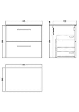 Modern Splash 600mm Charcoal Black 2 Drawer Wall Hung Charcoal Black Vanity Unit With Co-ordinating Worktop