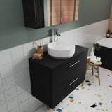 Modern Splash 600mm Charcoal Black 2 Drawer Wall Hung Charcoal Black Vanity Unit With Co-ordinating Worktop