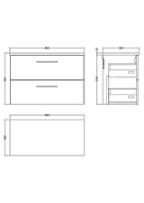 Modern Splash 800mm Charcoal Black 2 Drawer Wall Hung Charcoal Black Vanity Unit With Carrara Laminate Worktop
