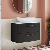 Modern Splash 800mm Charcoal Black 2 Drawer Wall Hung Charcoal Black Vanity Unit With Carrara Laminate Worktop