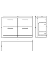 Modern Splash 1200mm Charcoal Black 4 Drawer Floor Standing Vanity Unit With Co-ordinating Worktop