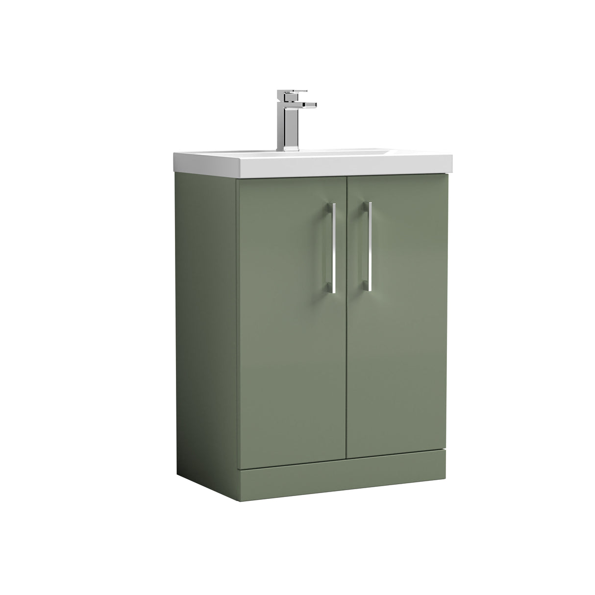 Modern Splash Arno 600mm Satin Green 2 Door Floor Standing Vanity Unit With Mid-Edge Basin