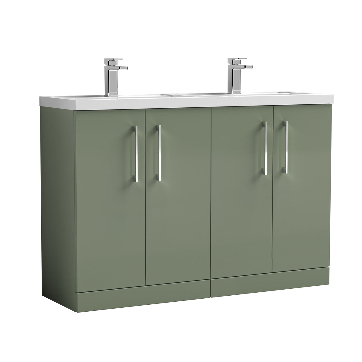 Modern Splash 1200mm Satin Green 4 Door Floor Standing Vanity Unit With 2 Tap Hole Polymarble basin