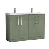 Modern Splash 1200mm Satin Green 4 Door Floor Standing Vanity Unit With 2 Tap Hole Polymarble basin