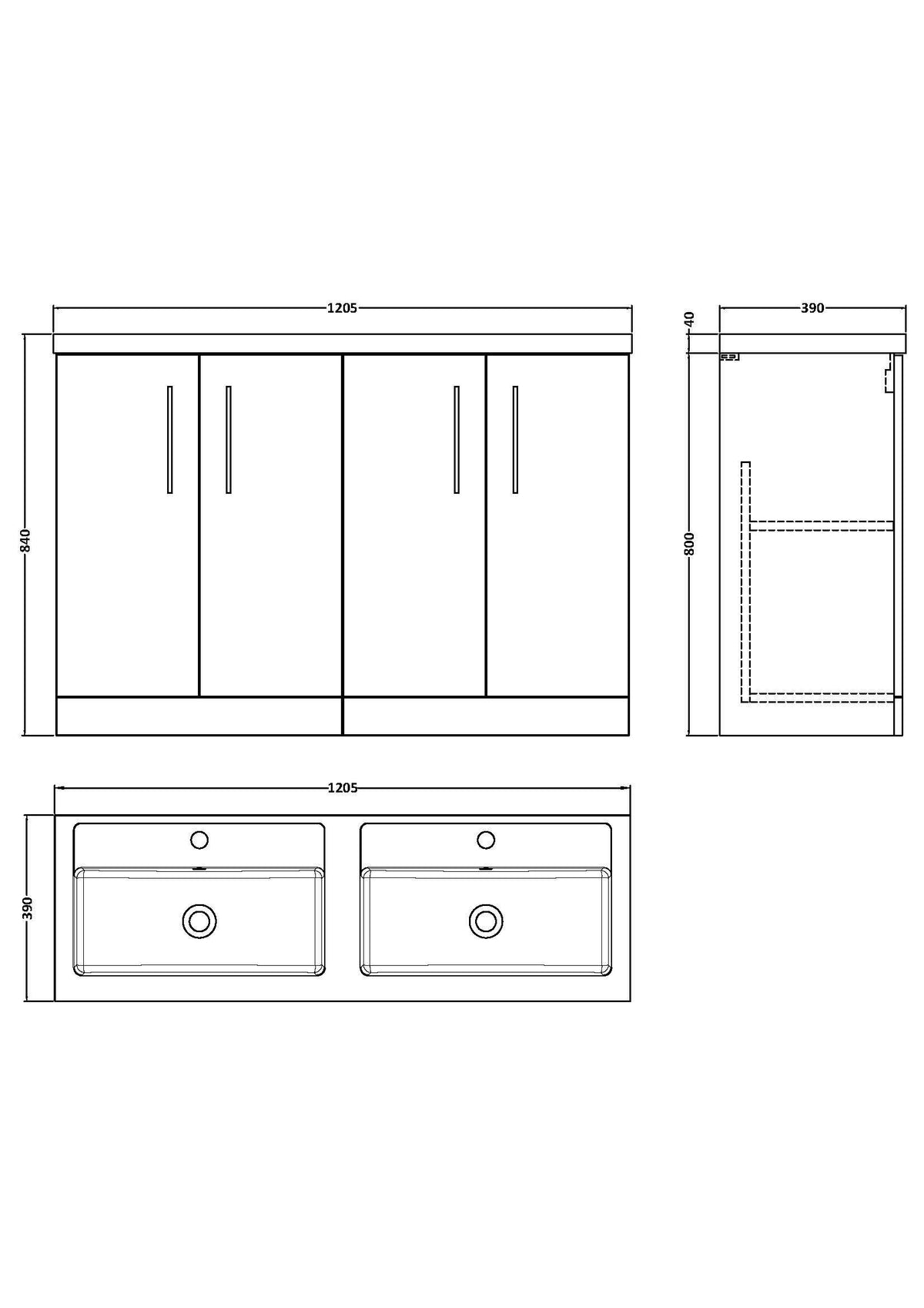 Modern Splash 1200mm Satin Green 4 Door Floor Standing Vanity Unit With 2 Tap Hole Polymarble basin