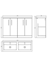 Modern Splash 1200mm Satin Green 4 Door Floor Standing Vanity Unit With 2 Tap Hole Polymarble basin