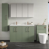 Modern Splash 1200mm Satin Green 4 Door Floor Standing Vanity Unit With 2 Tap Hole Polymarble basin