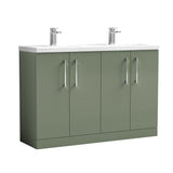 Modern Splash 1200mm Satin Green 4 Door Floor Standing Vanity Unit With 2 Tap Hole Ceramic Basin
