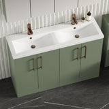 Modern Splash 1200mm Satin Green 4 Door Floor Standing Vanity Unit With 2 Tap Hole Ceramic Basin