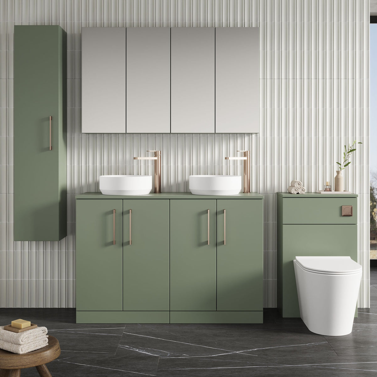 Modern Splash 1200mm Satin Green 2 Door Floor Standing Vanity Unit With Co-ordinating Worktop