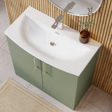 Modern Splash 800mm Satin Green 2 Door Floor Standing Vanity Unit With Curved Basin