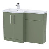 Modern Splash Arno 1100mm Satin Green 2 Door Floor Standing Left-Hand Combination Unit With Polymarble Basin