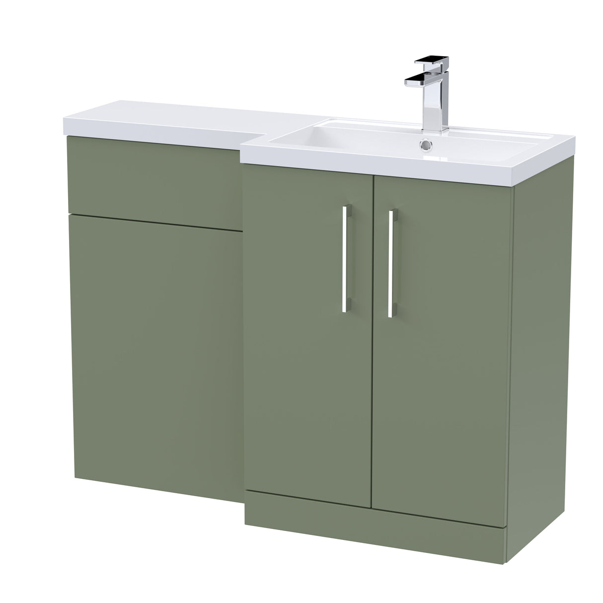 Modern Splash Arno 1100mm Satin Green 2 Door Floor Standing Right-Hand Combination Unit With Polymarble Basin