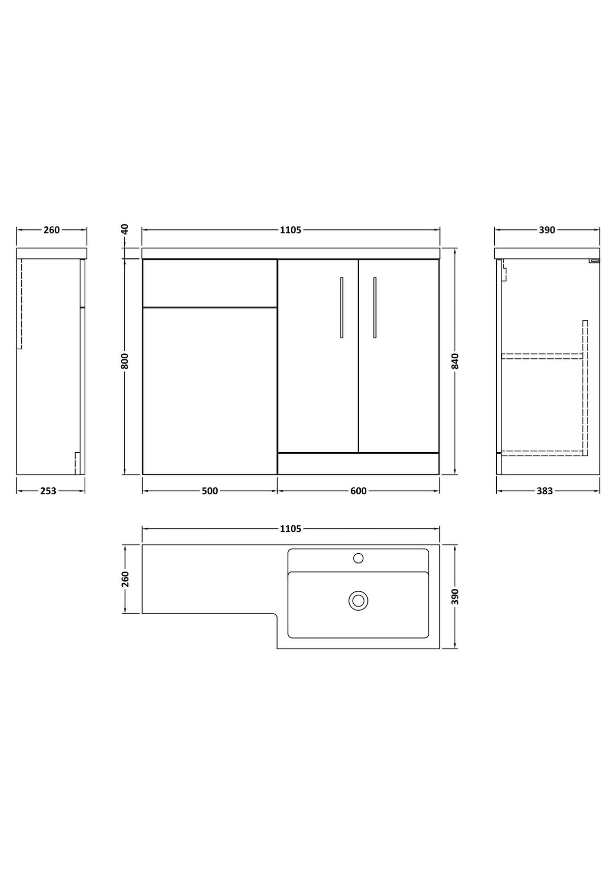 Modern Splash Arno 1100mm Satin Green 2 Door Floor Standing Right-Hand Combination Unit With Polymarble Basin