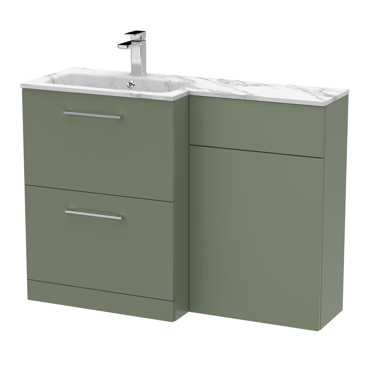 Modern Splash 1100mm Satin Green 2 Drawer Floor Standing Left-Hand Combination Unit With Stone Basin