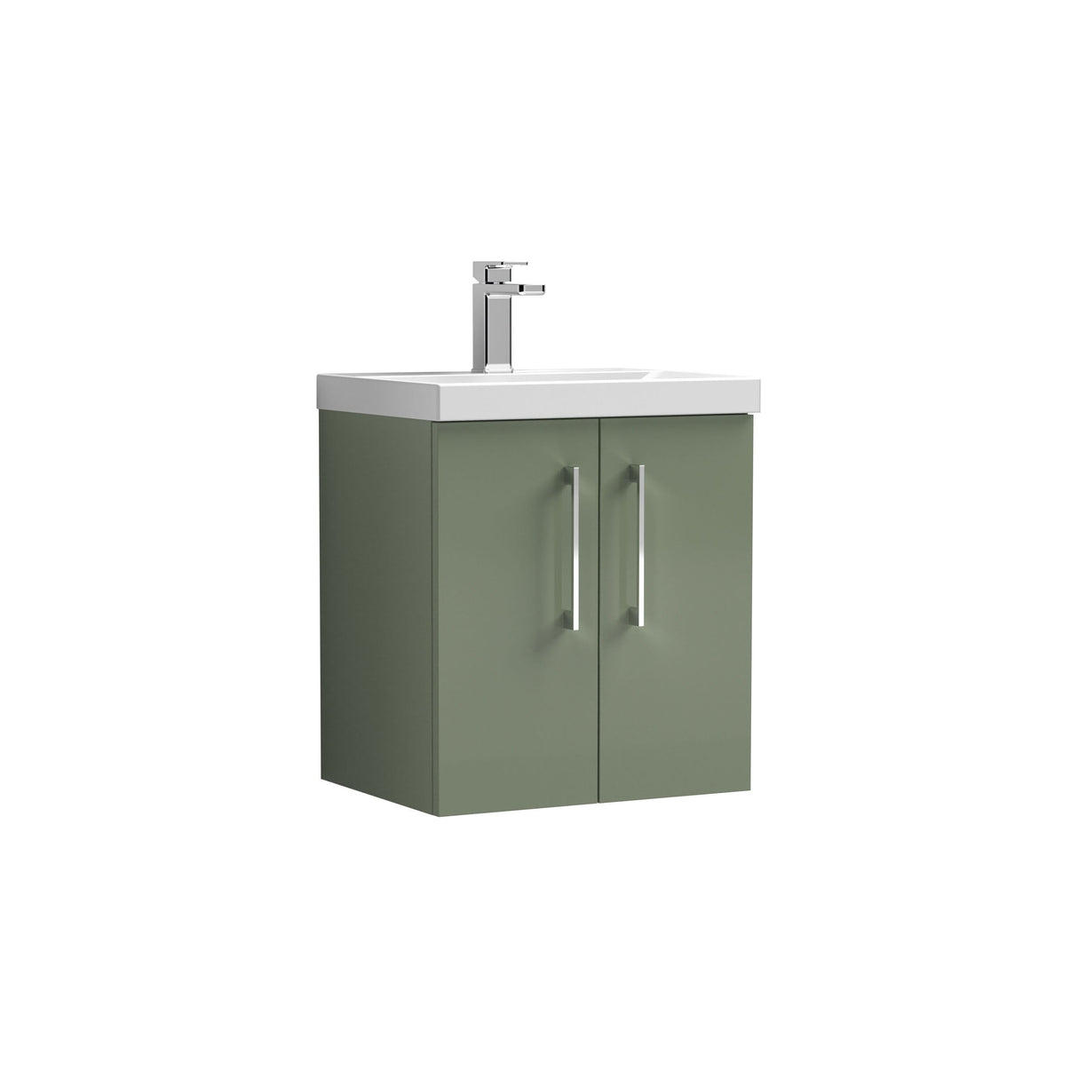Modern Splash Arno 500mm Satin Green 2 Door Wall Hung Vanity Unit With Mid-Edge Basin