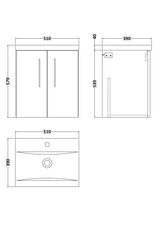 Modern Splash Arno 500mm Satin Green 2 Door Wall Hung Vanity Unit With Mid-Edge Basin