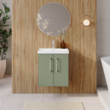 Modern Splash 500mm Satin Green 2 Door Wall Hung Vanity Unit With Thin Edge Basin
