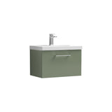 Modern Splash Arno 600mm Satin Green 1 Drawer Wall Hung Vanity Unit With Mid-Edge Basin